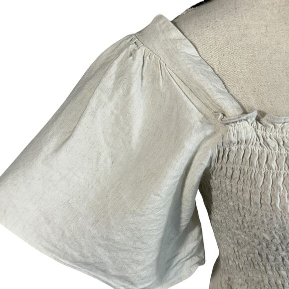 Lulus Medium Your Sunshine Top Linen Smocked Flutter Sleeve Square Neck Beige - Picture 3 of 8